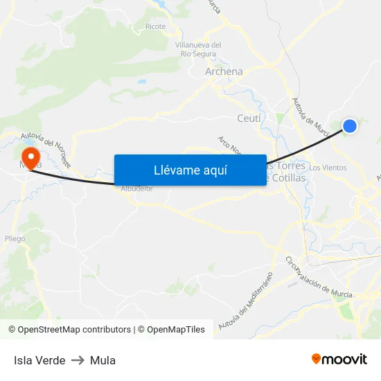 Isla Verde to Mula map