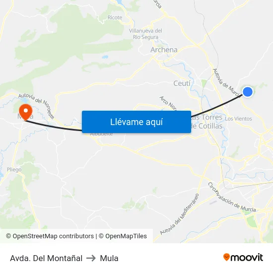 Avda. Del Montañal to Mula map