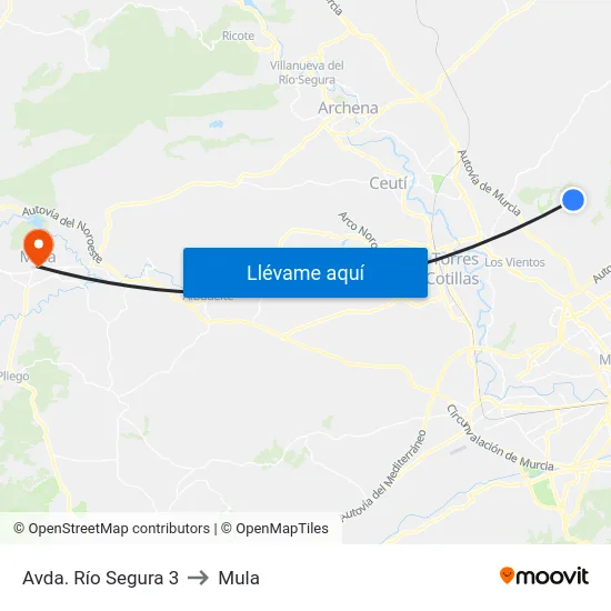 Avda. Río Segura 3 to Mula map