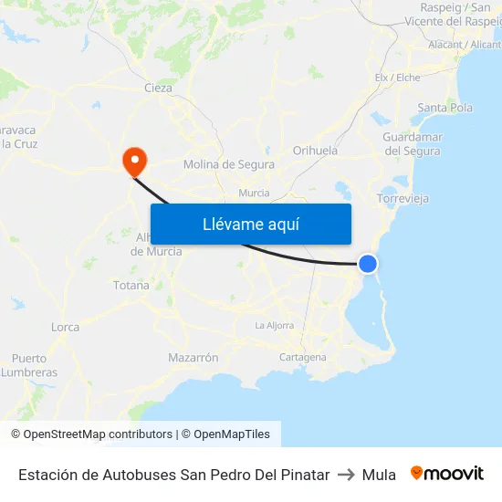 Estación de Autobuses San Pedro Del Pinatar to Mula map