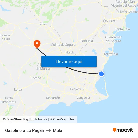 Gasolinera Lo Pagán to Mula map