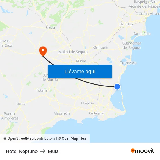 Hotel Neptuno to Mula map