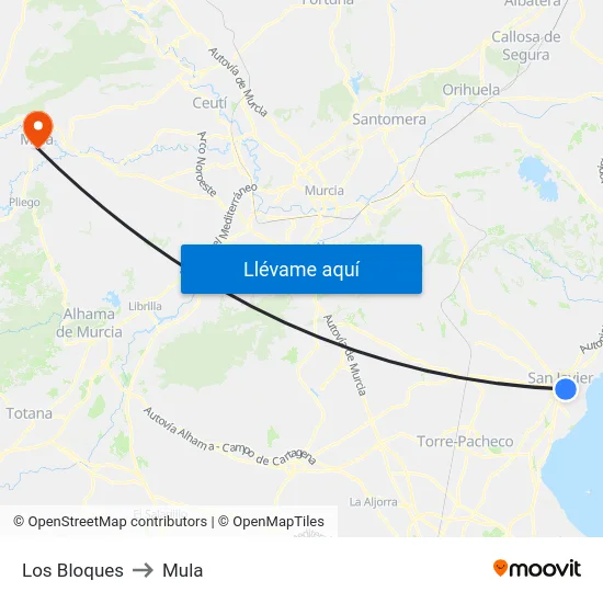 Los Bloques to Mula map