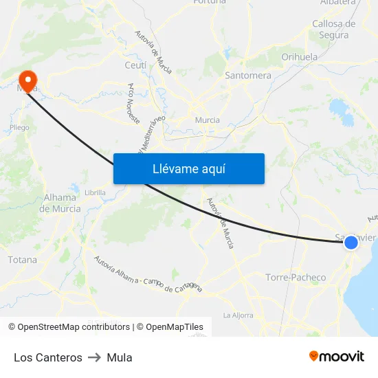 Los Canteros to Mula map