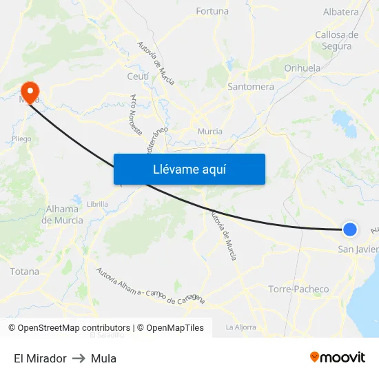 El Mirador to Mula map
