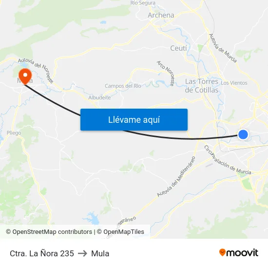 Ctra. La Ñora 235 to Mula map