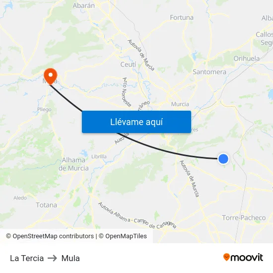 La Tercia to Mula map