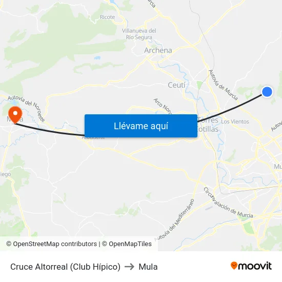Cruce Altorreal (Club Hípico) to Mula map