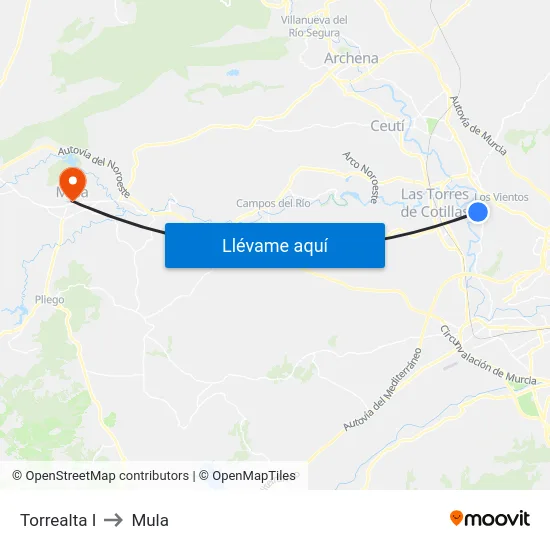 Torrealta I to Mula map