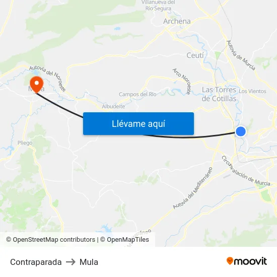 Contraparada to Mula map