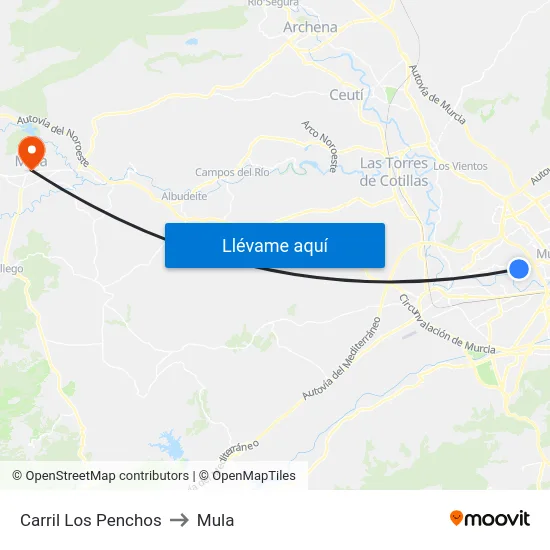 Carril Los Penchos to Mula map