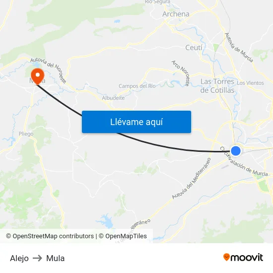 Alejo to Mula map