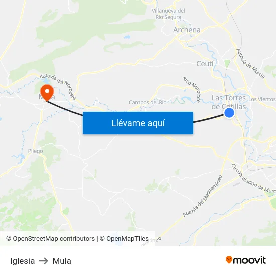 Iglesia to Mula map
