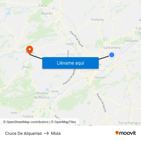 Cruce De Alquerías to Mula map