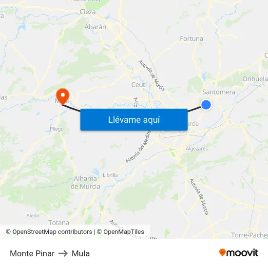 Monte Pinar to Mula map