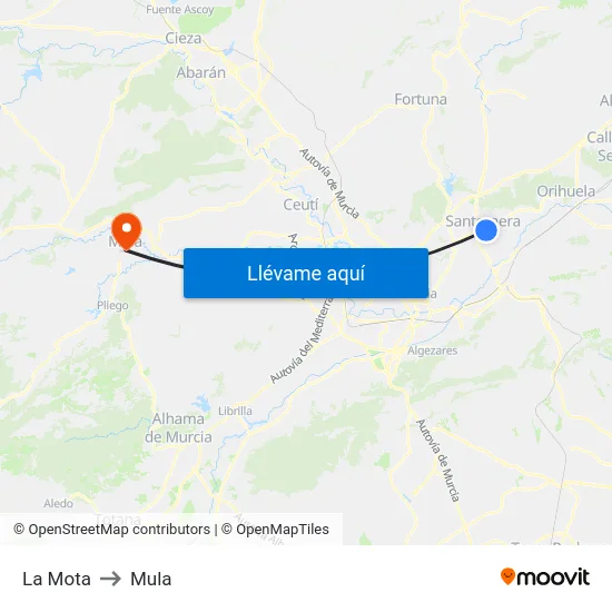 La Mota to Mula map