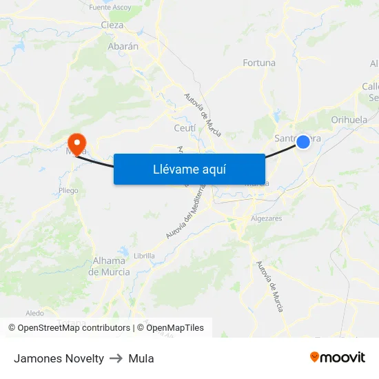 Jamones Novelty to Mula map