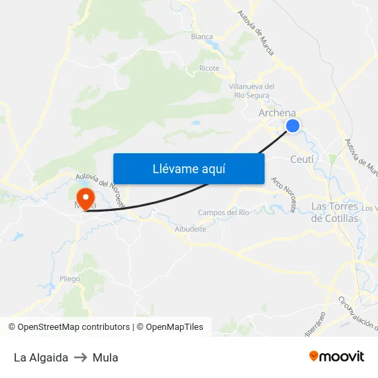 La Algaida to Mula map