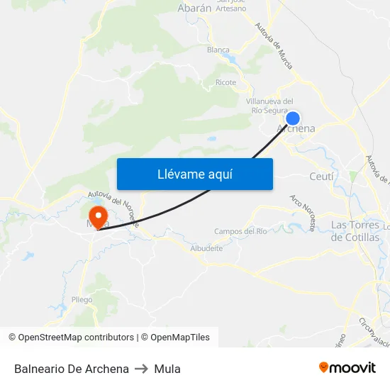 Balneario De Archena to Mula map