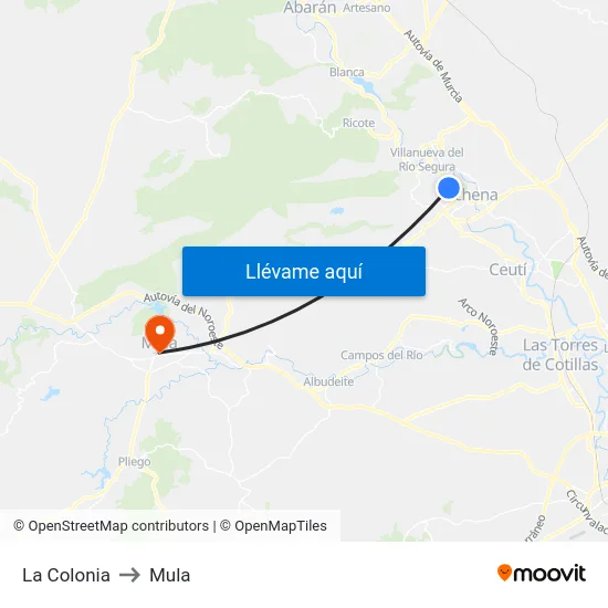 La Colonia to Mula map