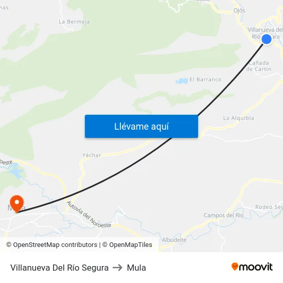 Villanueva Del Río Segura to Mula map