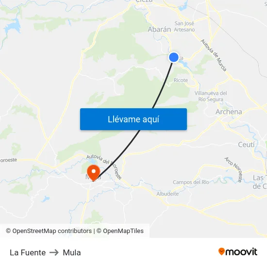 La Fuente to Mula map