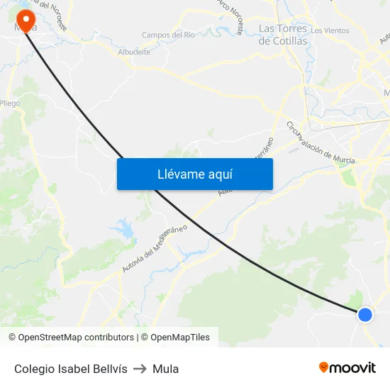 Colegio Isabel Bellvís to Mula map