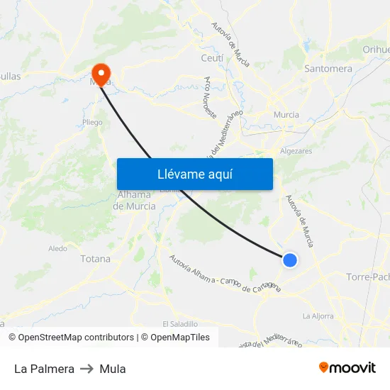 La Palmera to Mula map