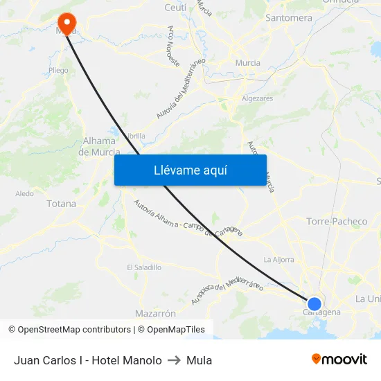 Juan Carlos I - Hotel Manolo to Mula map