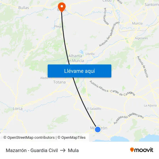 Mazarrón - Guardia Civil to Mula map