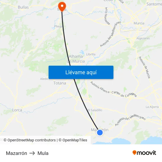 Mazarrón to Mula map