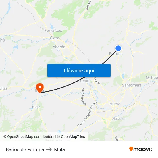 Baños de Fortuna to Mula map