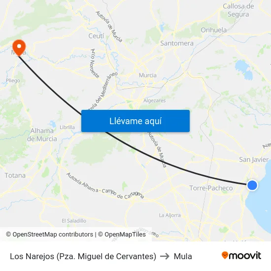 Los Narejos (Pza. Miguel de Cervantes) to Mula map