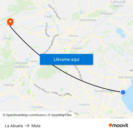 La Abuela to Mula map