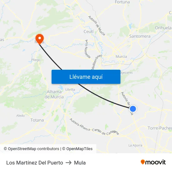 Los Martínez Del Puerto to Mula map