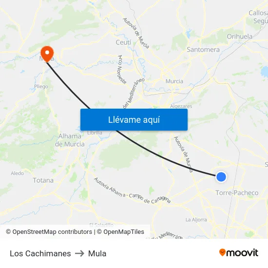 Los Cachimanes to Mula map