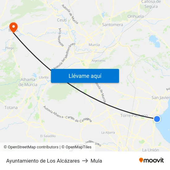 Ayuntamiento de Los Alcázares to Mula map