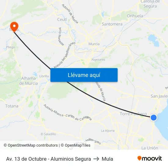 Av. 13 de Octubre - Aluminios Segura to Mula map