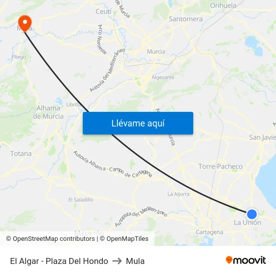 El Algar - Plaza Del Hondo to Mula map