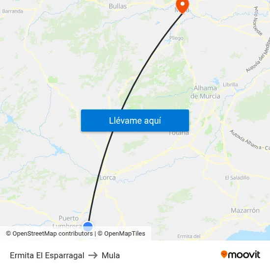 Ermita El Esparragal to Mula map