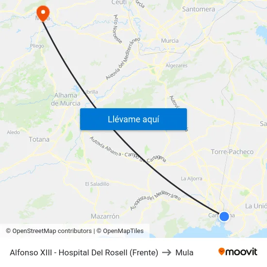 Alfonso XIII - Hospital Del Rosell (Frente) to Mula map