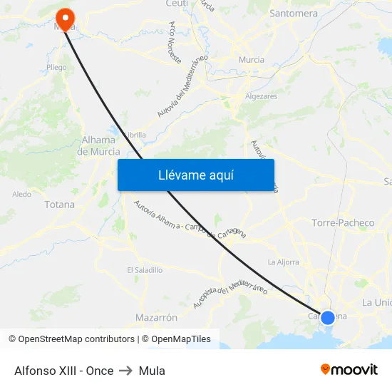 Alfonso XIII - Once to Mula map