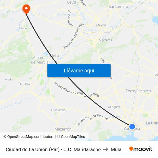 Ciudad de La Unión (Par) - C.C. Mandarache to Mula map