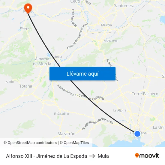 Alfonso XIII - Jiménez de La Espada to Mula map