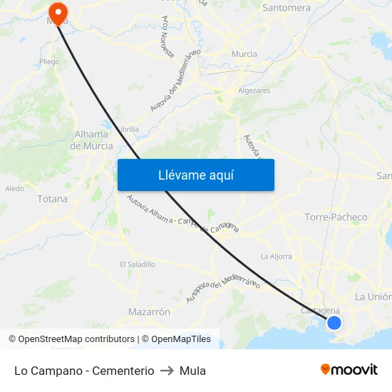 Lo Campano - Cementerio to Mula map