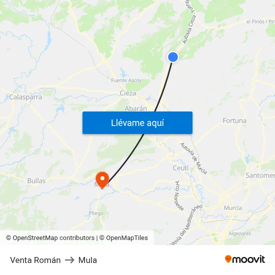 Venta Román to Mula map