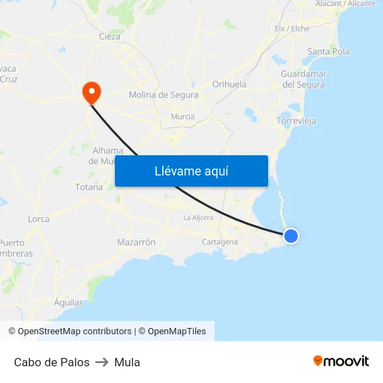 Cabo de Palos to Mula map