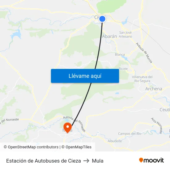 Estación de Autobuses de Cieza to Mula map