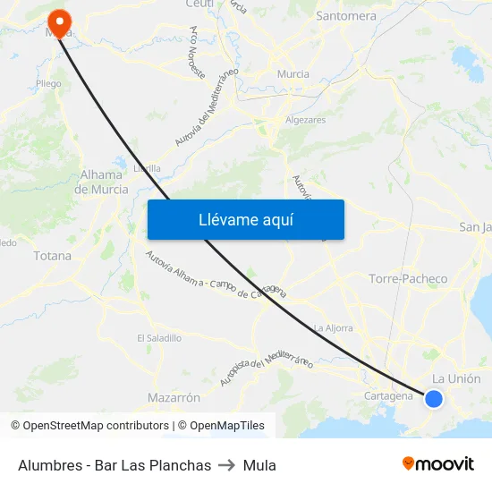 Alumbres - Bar Las Planchas to Mula map