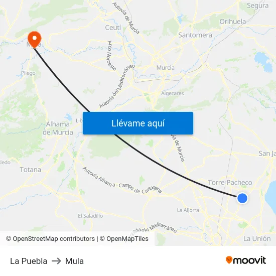 La Puebla to Mula map